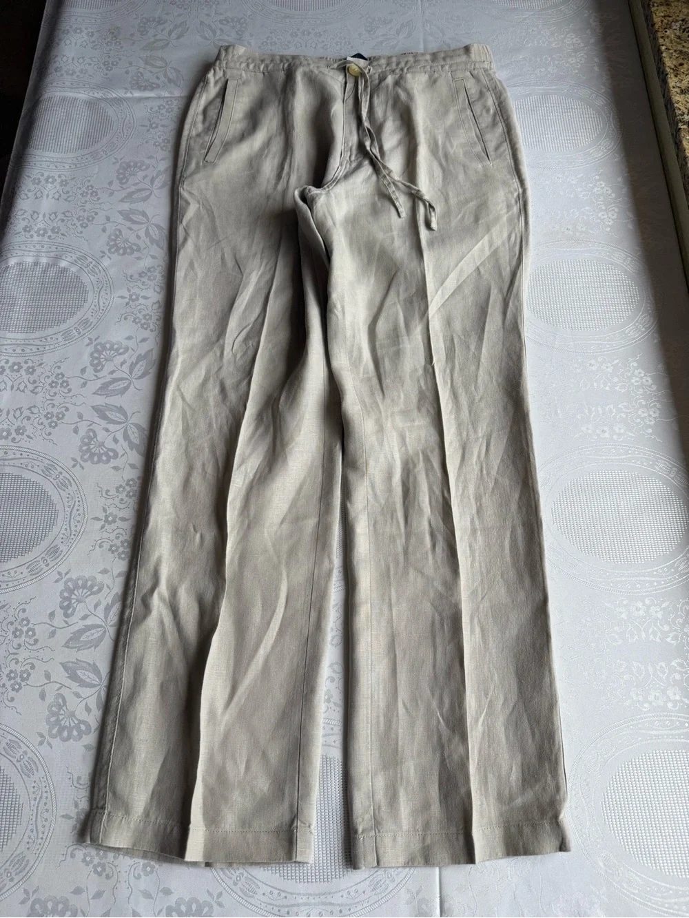 BLUE Saks Fifth Avenue Tan 100% Linen Casual Pants Elastic Waist Men’s Size 32